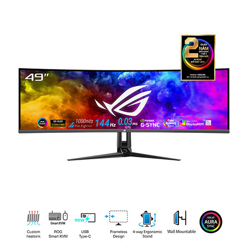 M&#224;n H&#236;nh Gaming ASUS ROG Swift OLED PG49WCD | 49.0 inch | OLED | DualQHD | 144Hz | 0.03ms | USB TypeC | SPDIFout | FreeSyncPro | GSYNC | HDR400 | Curved | 0425